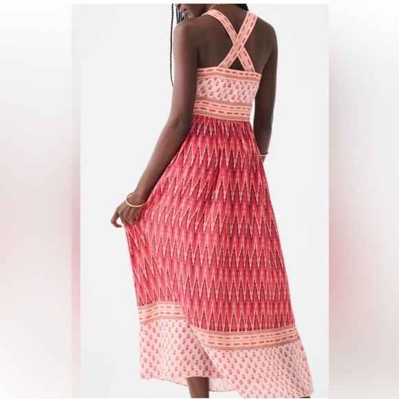 New Faherty Floral Block Multiprint Sm 4/6 Pink Linen Halter Criss-Cross Maxi - Picture 12 of 14